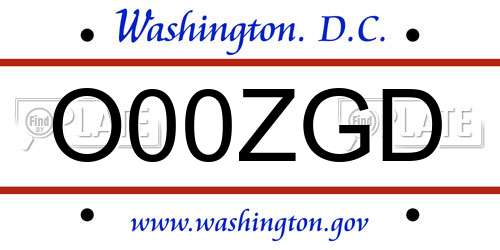 O00ZGD District Of Columbia License Plate