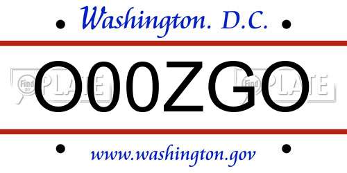 O00ZGO District Of Columbia License Plate