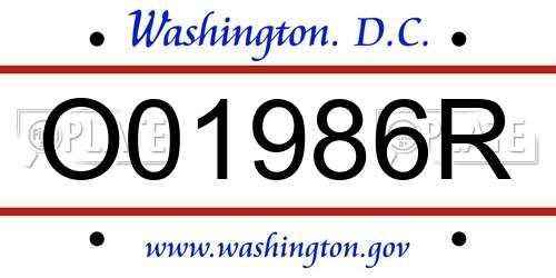 O01986R District Of Columbia License Plate