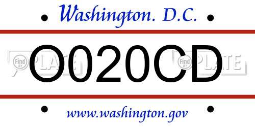 O020CD District Of Columbia License Plate
