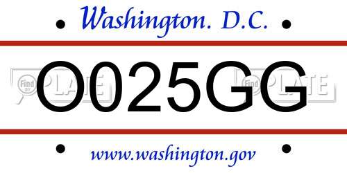 O025GG District Of Columbia License Plate