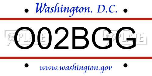 O02BGG District Of Columbia License Plate