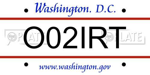 O02IRT District Of Columbia License Plate