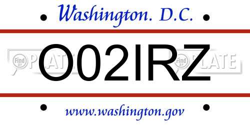 O02IRZ District Of Columbia License Plate