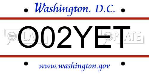 O02YET District Of Columbia License Plate