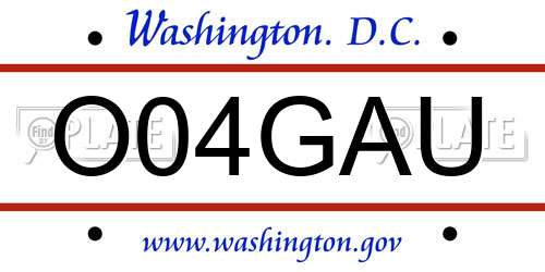 O04GAU District Of Columbia License Plate