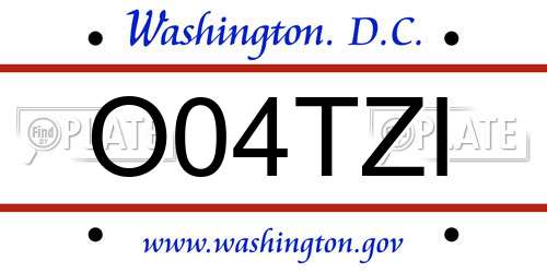 O04TZI District Of Columbia License Plate