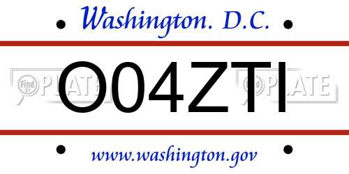 O04ZTI District Of Columbia License Plate