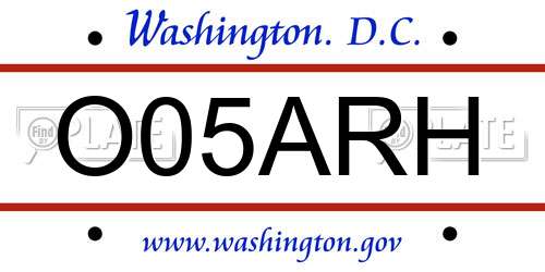 O05ARH District Of Columbia License Plate