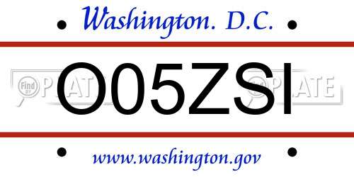 O05ZSI District Of Columbia License Plate
