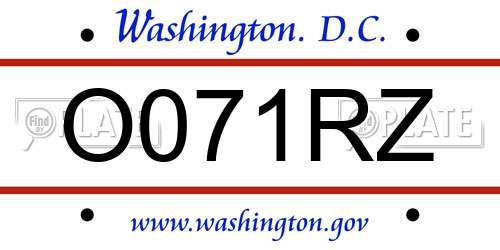 O071RZ District Of Columbia License Plate