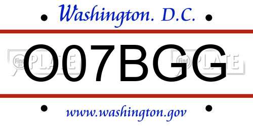 O07BGG District Of Columbia License Plate