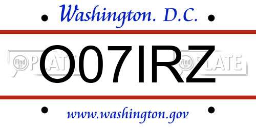 O07IRZ District Of Columbia License Plate