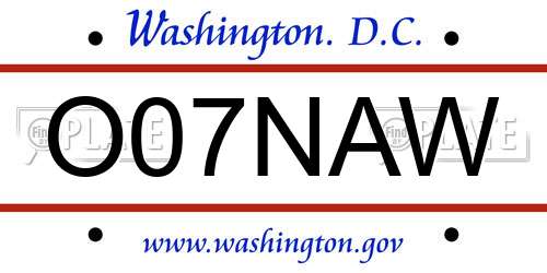 O07NAW District Of Columbia License Plate