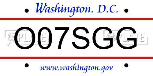 O07SGG District Of Columbia License Plate