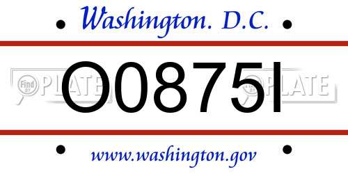 O0875I District Of Columbia License Plate