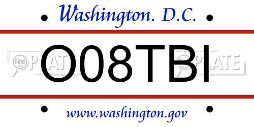 O08TBI District Of Columbia License Plate