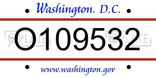O109532 District Of Columbia License Plate