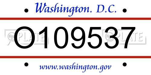 O109537 District Of Columbia License Plate