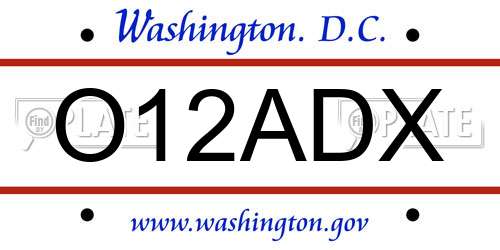 O12ADX District Of Columbia License Plate