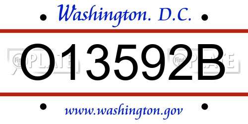 O13592B District Of Columbia License Plate