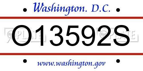 O13592S District Of Columbia License Plate