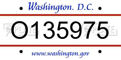 O135975 District Of Columbia License Plate