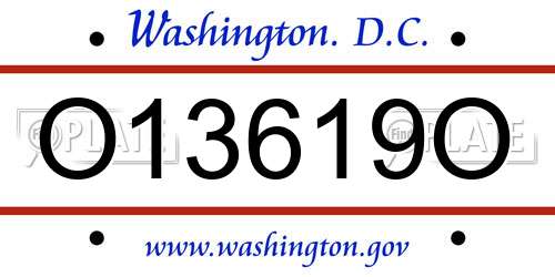 O13619O District Of Columbia License Plate