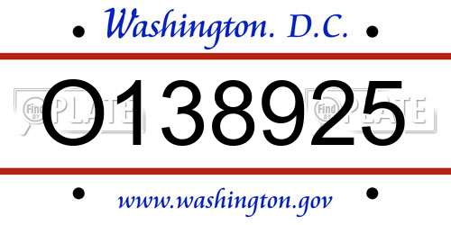 O138925 District Of Columbia License Plate