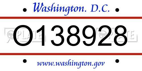 O138928 District Of Columbia License Plate