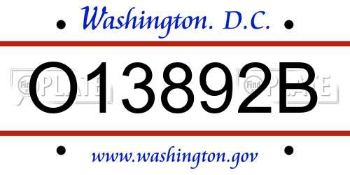 O13892B District Of Columbia License Plate
