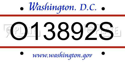O13892S District Of Columbia License Plate