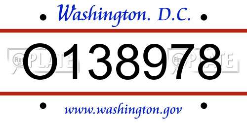 O138978 District Of Columbia License Plate