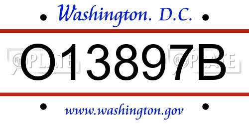 O13897B District Of Columbia License Plate