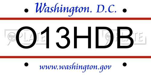O13HDB District Of Columbia License Plate