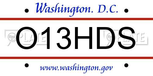 O13HDS District Of Columbia License Plate