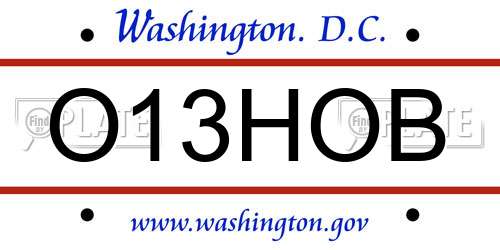 O13HOB District Of Columbia License Plate