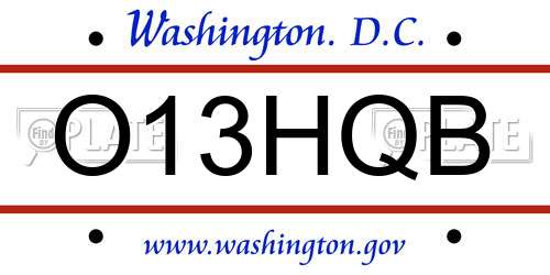 O13HQB District Of Columbia License Plate