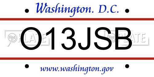 O13JSB District Of Columbia License Plate
