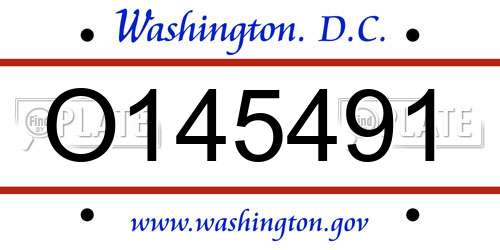 O145491 District Of Columbia License Plate