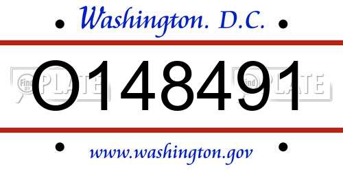 O148491 District Of Columbia License Plate