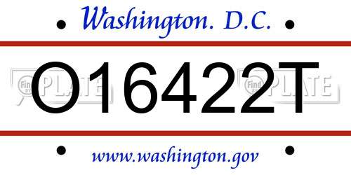 O16422T District Of Columbia License Plate