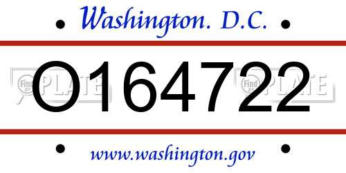 O164722 District Of Columbia License Plate