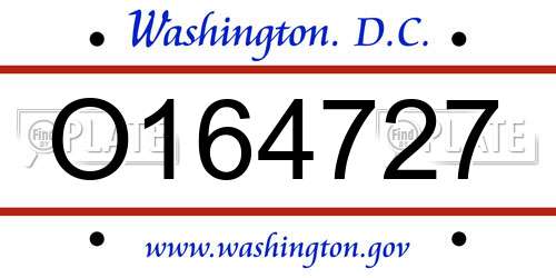 O164727 District Of Columbia License Plate