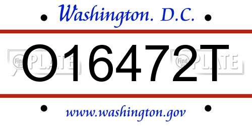 O16472T District Of Columbia License Plate