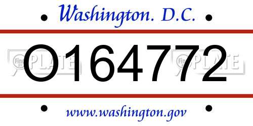 O164772 District Of Columbia License Plate