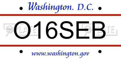 O16SEB District Of Columbia License Plate