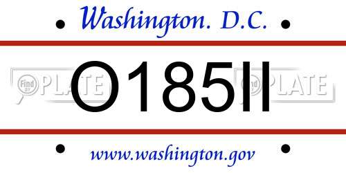 O185II District Of Columbia License Plate