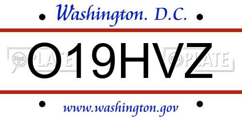 O19HVZ District Of Columbia License Plate