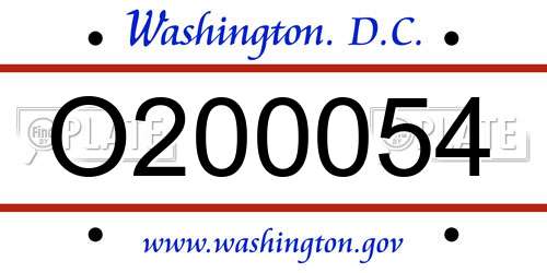 O200054 District Of Columbia License Plate